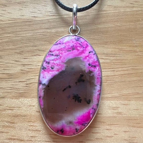 New Pink Dendritic Dendrite Opal Stone Sterling Silver Overlay Pendant Necklace - Picture 3 of 5